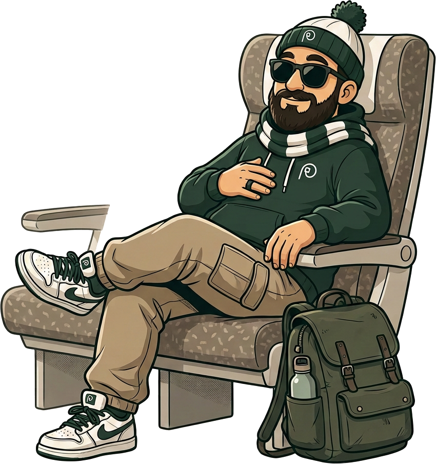 The Pilgria traveller relaxing on a train