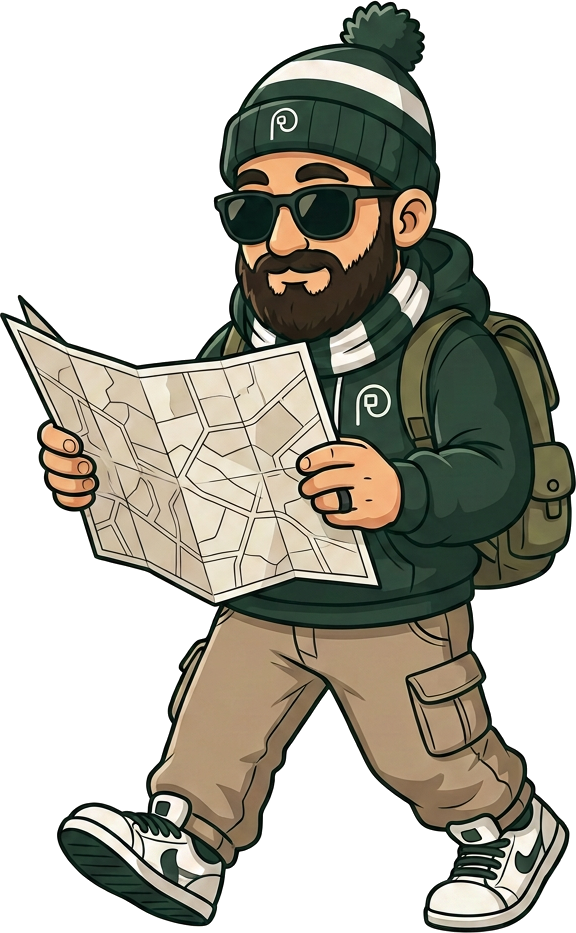 The Pilgria pilgrim walking while reading a map