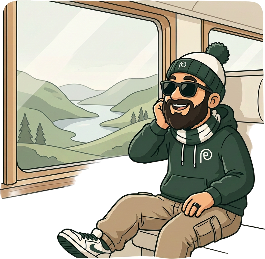 The Pilgria pilgrim enjoying a train journey